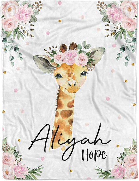 Arteaga Personalized Baby Blanket for Girls, Customized Giraffe Baby Blanket for Newborn