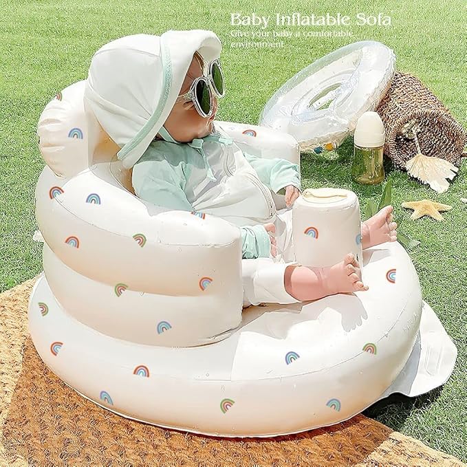 Inflatable Baby Chair, Baby Inflatable Seat for Babies 3 Months and Up Summer Inflatable Baby Seat for Sitting Up, Blow Up Baby Floor Seat with Built in Air Pump, Rainbow