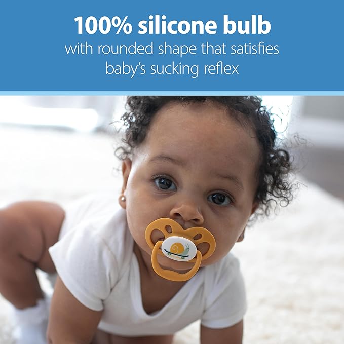 Dr. Brown's Advantage Baby Pacifier, Fully Symmetrical Soother with Soft Silicone Bulb, Skateboard Snail, 6-18m, BPA Free, 2 Pack