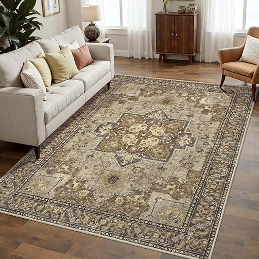 Ciicool 3x5 Rug, Washable Area Rug Boho Rugs for Bedroom Non-Slip Indoor Rugs Large Low-Pile Mat Floor Carpet Vintage Rug for Living Room Office Dinning Foyer Decor