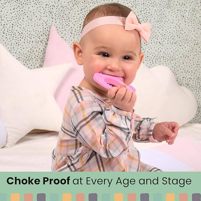 Cute Valentines Day Baby Gift - Baby Elefun Teething Toys for Babies Age 0 to 6 Months - 5X Pain Relief Smart Teether, Zero Developmental Delay Pink Silicone Teething Toy for Infants and Baby Shower