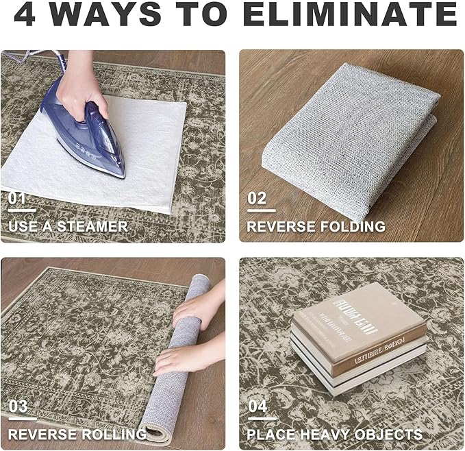 KILOCOCO Hallway Runner 2x5 Kitchen Runner Rug Printed Vintage Floral Washable Non-Slip Runners for Hallways Laundry Room Rugs Distressed Boho Rug Runners for Bedroom, Taupe/Green