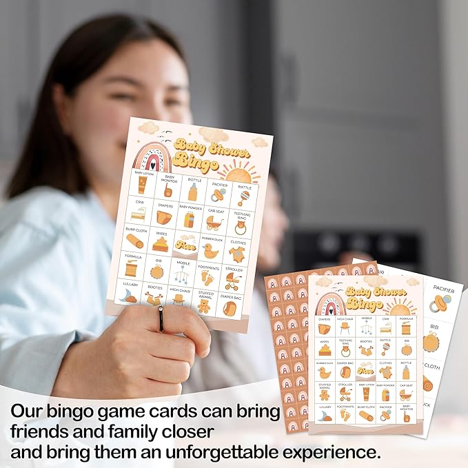 Baby Shower Bingo Game For Adults, Boho Sunshine Baby Shower Party Bingo Game Set, Boho Rainbow Baby Shower Bingo Cards, Sun Gender Reveal Bingo Favors, Baby Shower Large Group Game Decor Supplies -23