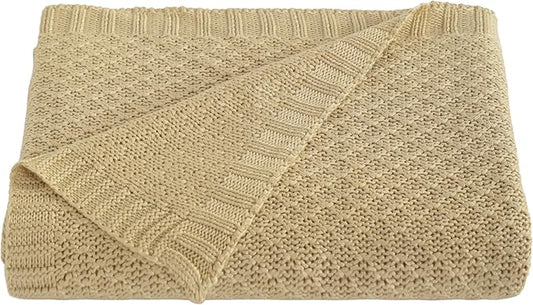 NTBAY Cable Knit Cooling Toddler Blanket, Soft and Breathable Baby Blanket 30x40 Inches Made from Rayon Derived from Bamboo for Crib, Stroller, Nursery, Khaki
