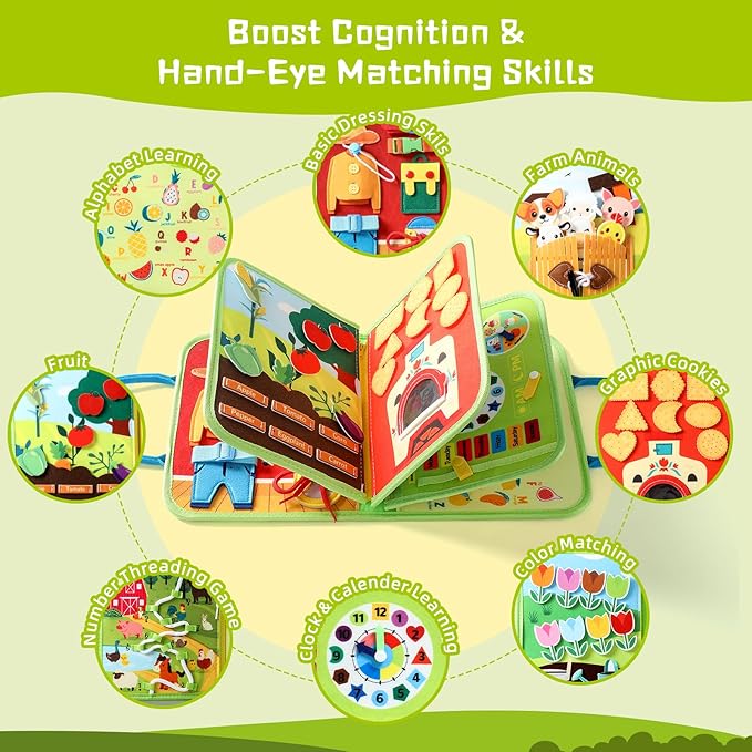 Busy Board Montessori Toys for Toddler, Car Travel Activities Toys for Fine Motor Skills Development, Educational Preschool Sensory Busy Book for Kids, Best Gift for Boys & Girls