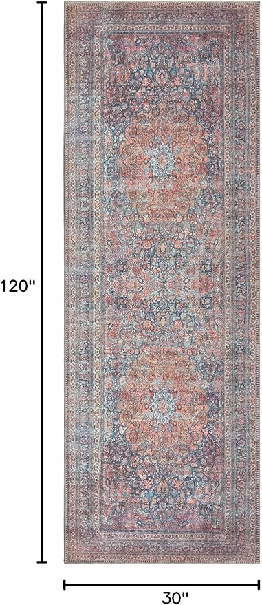 Bloom Rugs Washable Non-Slip 10 ft Runner - Multicolor Traditional Medallion Runner for Entryway, Hallway, Bathroom, and Kitchen - Exact Size: 2.5' x 10'
