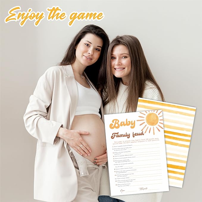 Baby Family Feud Game Set For Baby Shower - Watercolor Sunshine - 30 Double-Sided Fill In Style Game Cards With Answer Cards, Gender Reveal, Baby Announcement, Party Favor & Supplies - B04