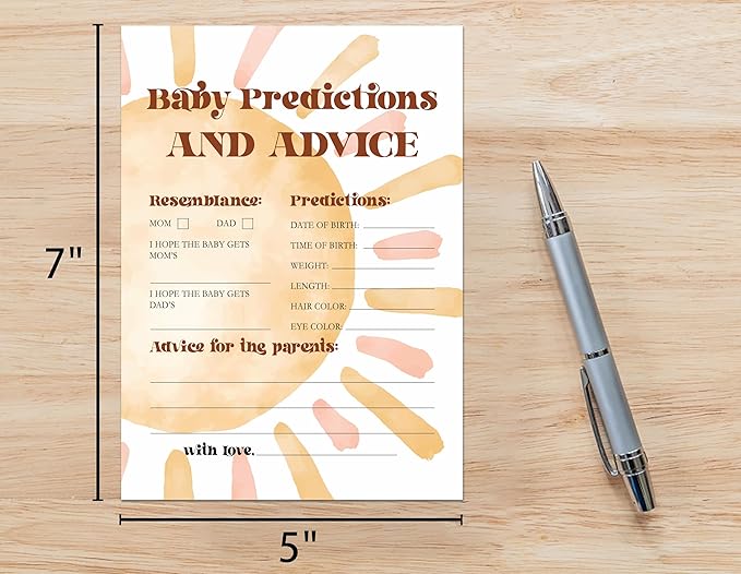 Baby Shower Games For Boy, Boho Sun Baby Predictions and Advice Baby Shower Game, Sunshine Here Comes The Son Gender Reveal Games, Set of 25 Cards(Bohosun006)
