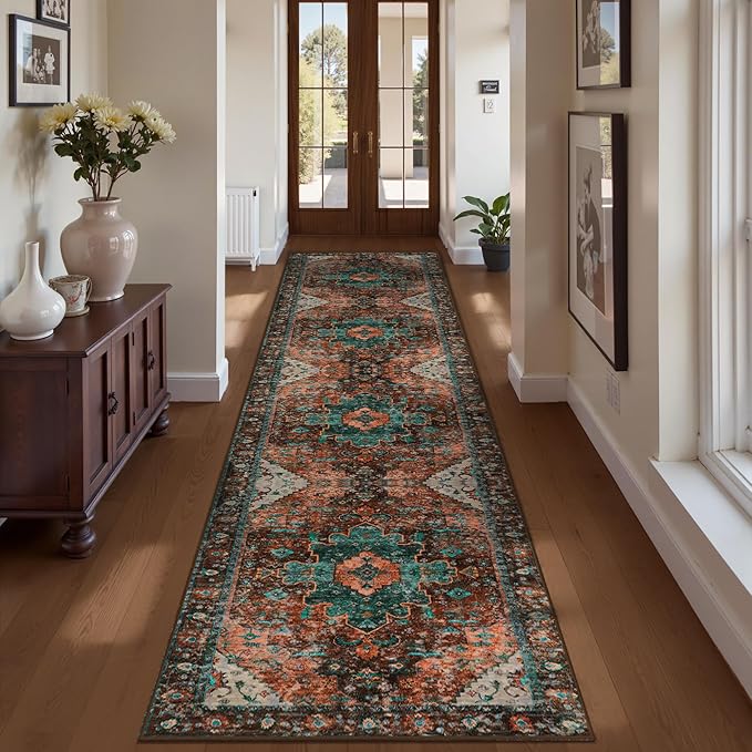 Ciicool Washable Vintage Runner 2' x 10' ft Hallway Rug Carpet, Boho Low Pile Long Non Slip Soft Kitchen Carpet Indoor Oriental Throw Rug