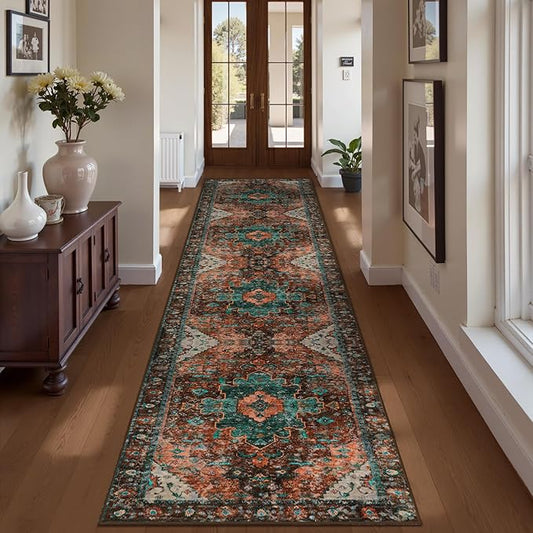 Ciicool Washable Vintage Runner 2' x 10' ft Hallway Rug Carpet, Boho Low Pile Long Non Slip Soft Kitchen Carpet Indoor Oriental Throw Rug