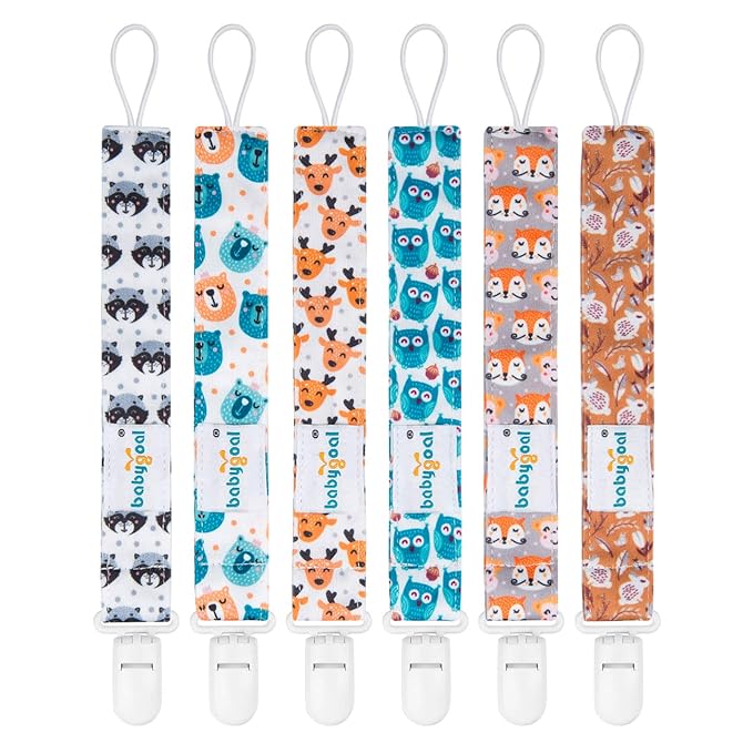 Babygoal Animal Pacifier Clips, 6 Pack Pacifier Holder for Boys and Girls Fits Most Pacifier Styles &Teething Toys and Pacifier Clip Pack 6PS18