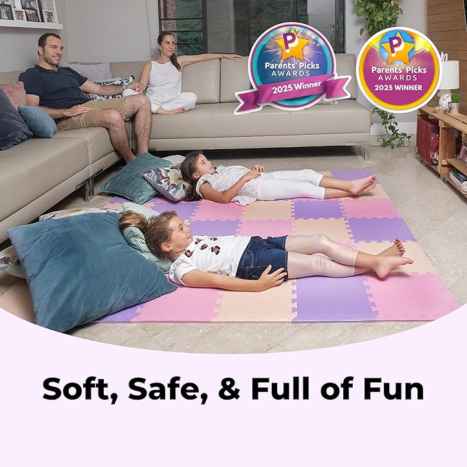 MioTetto Foam Floor Tiles for Kids - Non-Toxic Comfortable Baby Play Mat and Interlocking Foam Tiles, Fits with 74x74 Playpen Mat for Crawling & Development, Soft Play Mat for Babies 6-12 Months