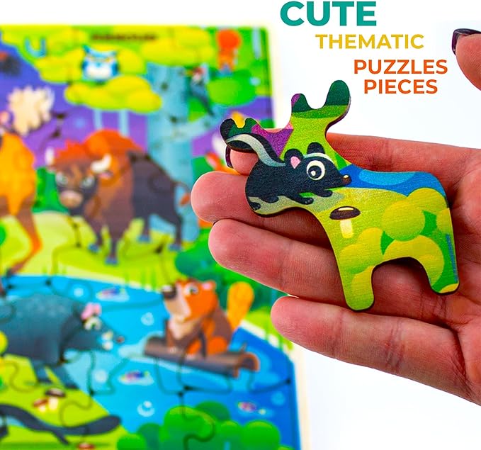 QUOKKA Wooden Wild Animals Puzzles for Kids Ages 3-5 – 28 Pieces Toddlers Kids Puzzles Ages 4-8 Year Olds – Wood Animal Toys for Children Games for Boys and Girls 6-8 yo