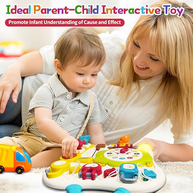 2025 New Montessori Busy Board Sensory Toys for Toddlers 1-3, 13 Activity Music & Led Light Up Montessori Toys for 2+ Year Old, Birthday Gifts for Toddlers, Travel Toys for 2 Year Old