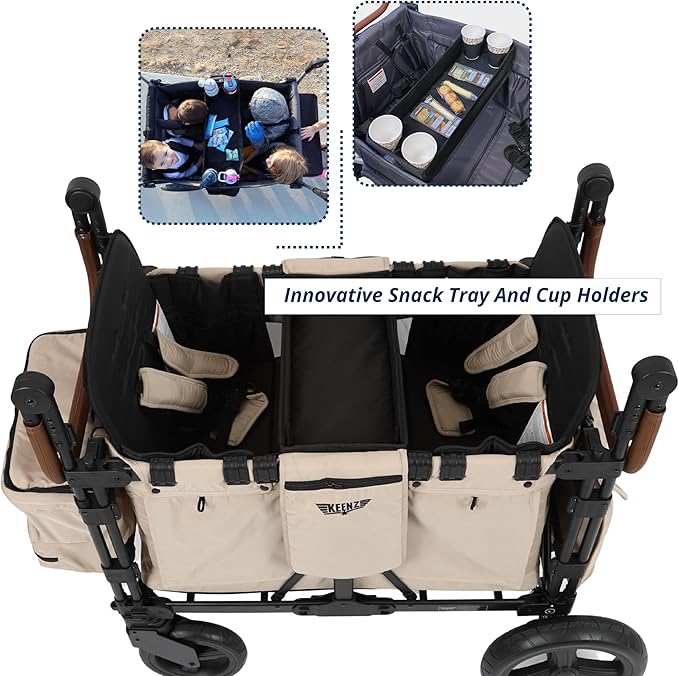 Keenz VYOO Stroller Wagon with Canopy - Foldable Design for Easy Storage, 5 Seating Positions for Kids, Enhanced Child Safety, All-Terrain Mobility, 2-Passengers, Mocha