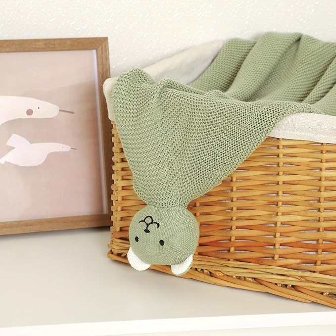 LAWKUL Baby Blanket Bear Lovey Soft Plush Security Blanket for Newborns Infants Boy Girl Knit Snuggle Comfort Green 40x30in