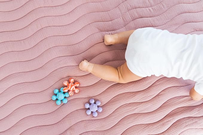 Ubbi Baby Floor Mat, Thick and Comfortable 40.5 x 57 Padded Play Mat for Babies and Toddlers, Detachable Cotton Muslin Cover, Machine Washable and Foldable, Fig Blossom