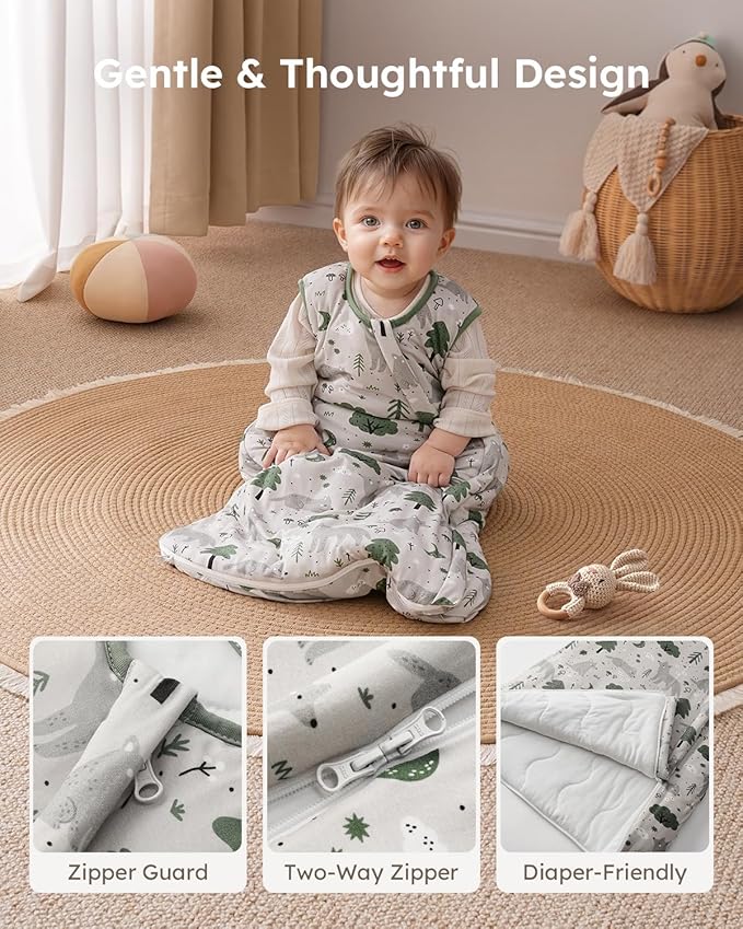 Yoofoss Rayon Made from Bamboo Baby Sleep Sack 18-24 Months 1.0 Tog Baby Wearable Blanket, Super Soft Infant Toddler Sleeping Sack 2-Way Zipper