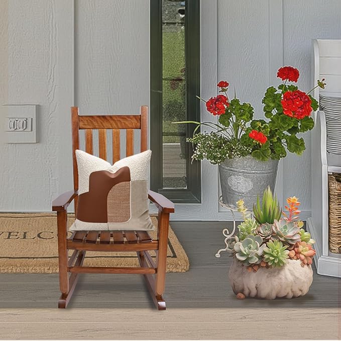Kids Rocking Chair for Toddlers and Children Comfy Recliner Wooden Rocker for Baby Girls Outdoor Lounge Chair for Kids Age 6-10 Indoor Christmas Gift Brown