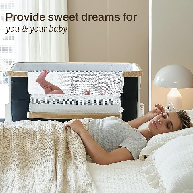 Electric Bassinet Baby Cradle 3 Rocking Motion, 3 in 1 Baby Bassinets for Newborn with 5 Heights Adjustable, Girl/boy Automatic Rolling Bedside Sleeper, Black