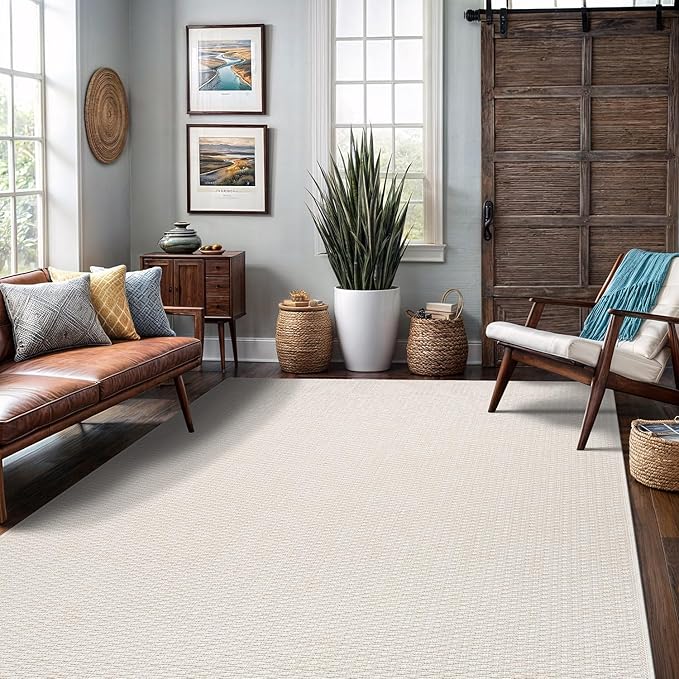 Easy Jute Rugs 8x10 White Color Living Room Indoor Outdoor Area Rug for Farmhouse Patio and Kitchen Rug High Traffic Washable Easy to Clean Solid Boho Woven Design Outside Carpet (8 x 10)