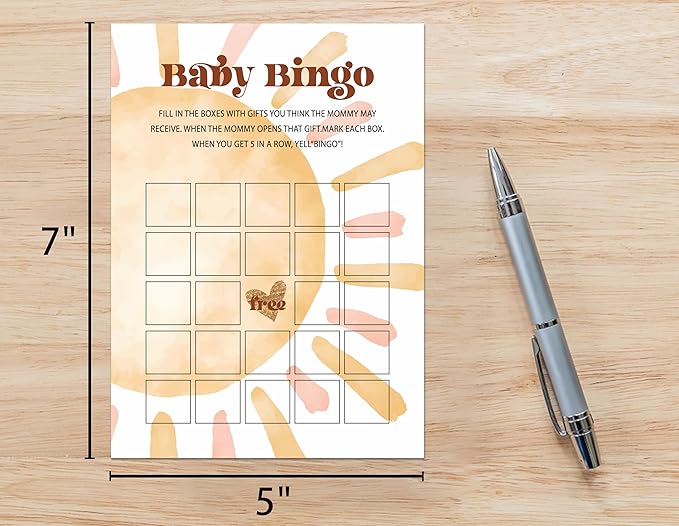 Baby Shower Bingo Cards For Boy, Boho Sun Baby Shower Games, Sunshine Baby Bingo for Baby Shower Game, Here Comes The Son Gender Reveal Games, Set of 25 Cards(Bohosun001)