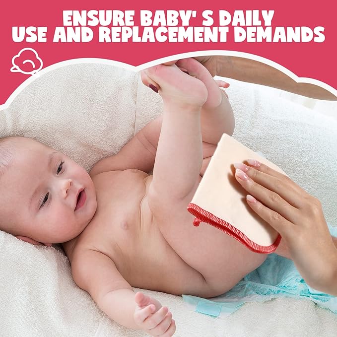 meekoo 45 Pcs Unbleached Flannel Cloth Baby Wipes Reusable Baby Diapers Wipes 8 x 8 Inch Soft and Sturdy Washable Natural Cloth Tissues Outer Stitching(Red)