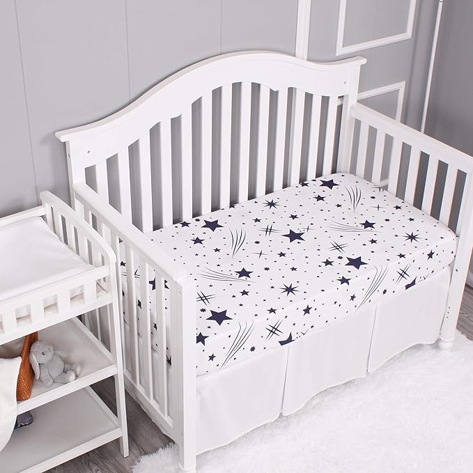 Belsden 3 Pack Microfiber Durable Crib Sheets Fitted, Silky Soft Smooth Breathable Baby Sheets Set, 28''x52 Fits Standard Crib and Toddler Mattresses,White Star & Navy & Navy Star