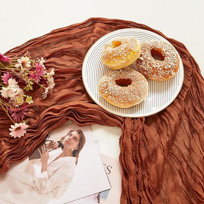 6 Pack Terracotta Cheesecloth Table Runner 10FT Long Boho Gauze Table Runner Rustic Sheer Runner for Wedding Bridal Baby Shower Birthday Party Table Decor Fall Thanksgiving Christmas Decorations