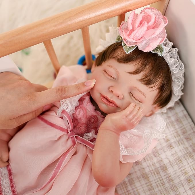 20-Inch Lifelike Reborn Baby Doll, Realistic Baby Doll with Cute Skirts, Poseable Smiling Full-Body Vinyl Baby Dolls for 3+ Years Old Kids Name Rosalie (Pink (Close Eyes)