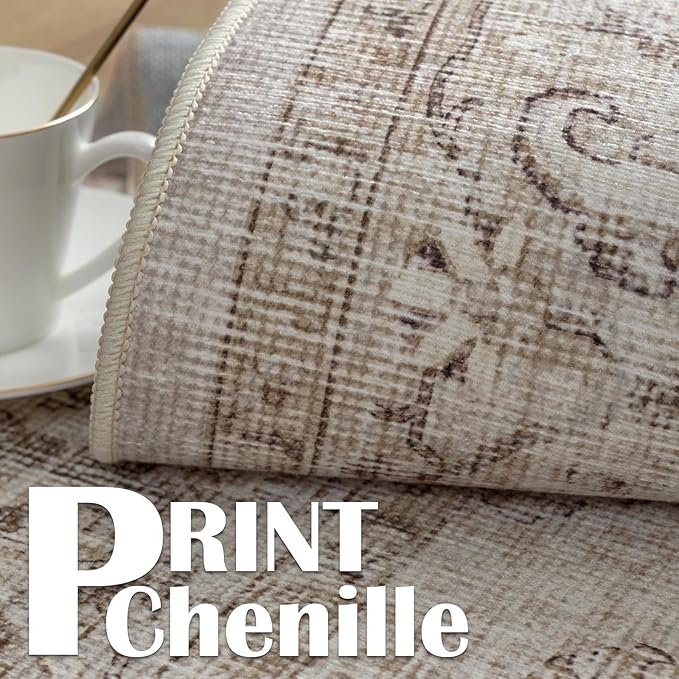 jinchan Runner Rug 2x8 Washable Hallway Rug Vintage Traditional Floor Cover Thin Taupe Multi Distressed Floral Indoor Mat for Kitchen Bathroom Bedroom Living Room