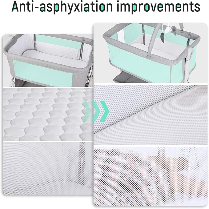 Cowiewie Baby Bassinet Bedside Sleeper with Storage Basket,Wheels and Toys, Easy Folding Portable Bassinet with Wheels Adjustable Height Portable Bassinets for Newborn
