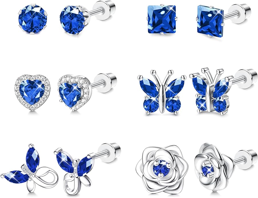 THUNARAZ Hypoallergenic Screw Back Earrings for Girls Women Surgical Stainless Steel Stud Earrings for Sensitive Ears Cute Butterfly Flower Heart CZ Screwback Earring Kid Toddler Girls Jewelry Gift