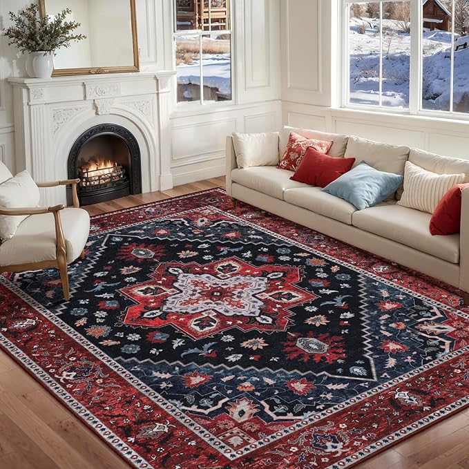 Ciicool Area Rug 5x7ft Washable Rugs for Living Room Non-Slip Indoor Rugs Large Low-Pile Mat Floor Carpet Vintage Rug for Bedroom Dinning Foyer Decor