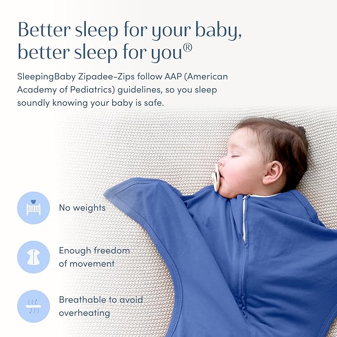 SleepingBaby Zipadee-Zip Transition Swaddle - Cozy Baby Swaddle Blanket with Zipper Convenience - Roomy Wearable Blanket for Easy Diaper Changes - Classic Navy, X-Small (3-6 Month)