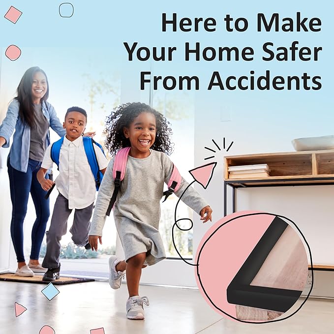 Bébé Earth Baby Proofing Edge and Corner Guard Protector Set for Back to School, 20 Feet Edges & 8 Foam Corners, Furniture and Tables Child Baby Proof Bumpers, Pre-Taped Corner Cushions - Onyx Black