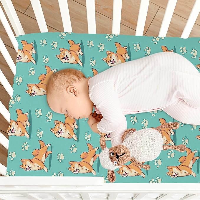 Baby Crib Sheets Fat Shiba Inu Crib Sheets for Boys Girls,Neutral Bassinet Toddler Bed Play Sheets Breathable Soft and Portable 52 * 28 * 9in