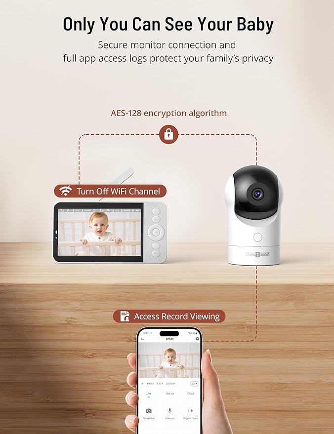PARIS RHÔNE Split-Screen Baby Monitor, 5” Smart Video Baby Monitor with App Control, Two 2K UHD WiFi Cameras, Night Vision, Motion & Cry Detection, AI Tracking, RGB Night Light, Lullabies