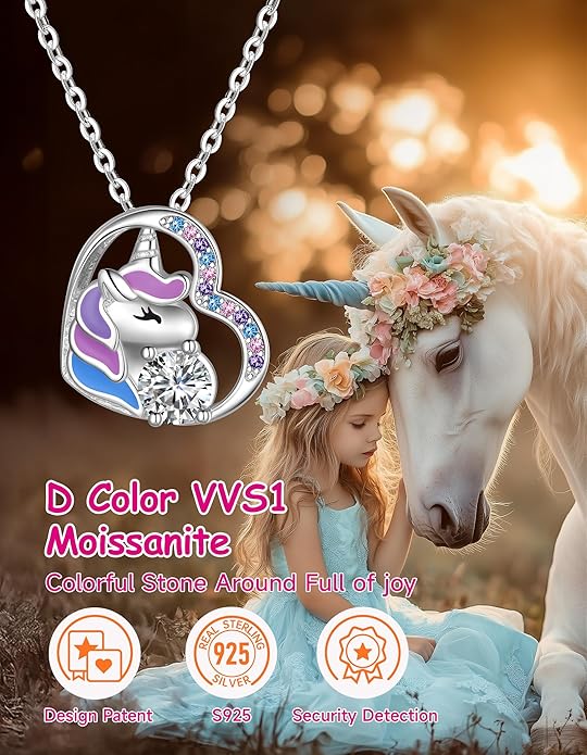 Unicorn Necklace for Girls, Initial Necklaces for Little Girls Kids Children, Hypoallergenic 925 Sterling Silver Kids Jewelry Colorful CZ Unicorn Gifts for Birthday Kindergarten Graduation Wedding