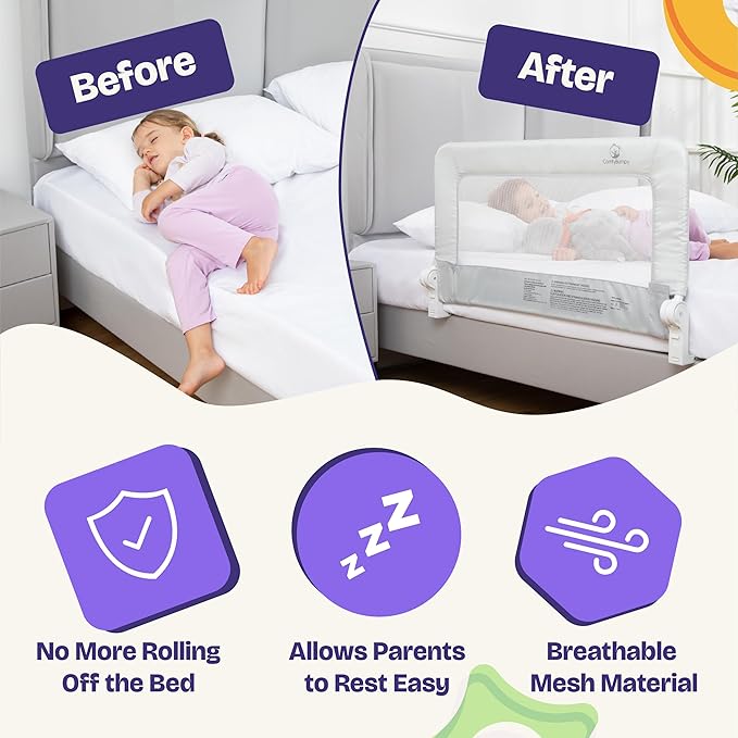 ComfyBumpy 1-Pack Bed Rail for Toddlers 35.5" L x 19.5" H | Toddler Bed Rails for Twin, Full & Toddler Bed Size | Swing Down Bed Rail Guard | Baby Bed Side Rail for Kids | Gray