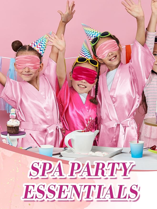 Sintuff 24 Pcs Kids Spa Party Supplies for Girls 6 Spa Party Robes 6 Tote Bags 6 Headbands 6 Eye Masks(Size 8,Rose Red Birthday)