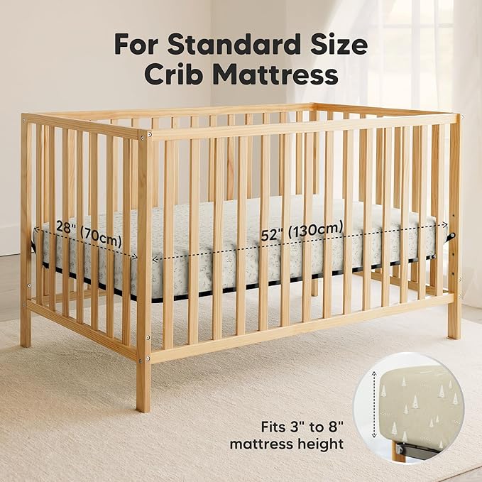 2-Pack Waterproof Crib Sheets for Boy, Girl - Organic Cotton 52X28 Fitted Crib Sheets Neutral,Crib Mattress Protector Sheets,Soft Toddler Bed Sheets,Washable Infant Fitted Baby Crib Sheets(Pine Grove)