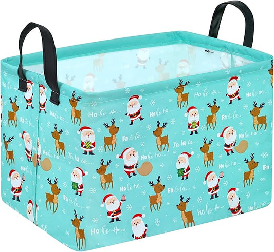 Rectangle Basket, Kids Organizer, Santa Deer Pattern Toy Storage Cube, Clothes Storage Box With Handles for Room Decor