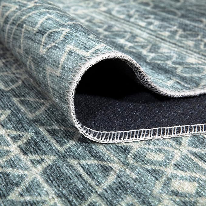 Bloom Rugs Caria Washable Non-Slip 7 ft Runner - Teal/Ivory Geometric Runner for Entryway, Hallway, Bathroom, and Kitchen - Exact Size: 2'6" x 7'