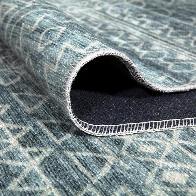 Bloom Rugs Caria Washable Non-Slip 12 ft Runner - Teal/Ivory Geometric Runner for Entryway, Hallway, Bathroom, and Kitchen - Exact Size: 2'6" x 12'