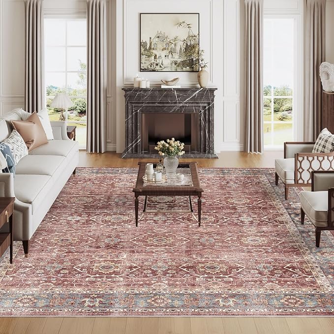 Dripex Washable Rugs 8x10 Area Rug for Living Room - Stain Resistant Distressed Rug for Bedroom Dining Room Non-Slip Low-Pile Soft Throw Rugs Farmhouse Office Home Decor, Pet & Child Friendly