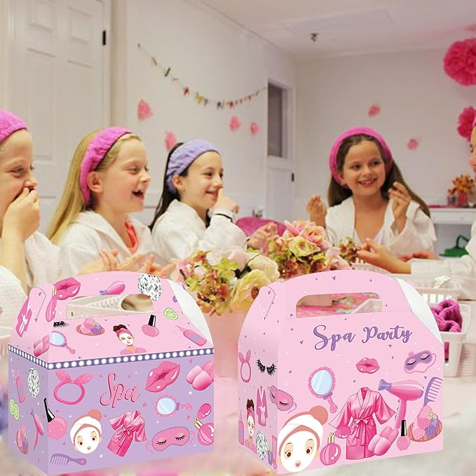Spa Favor Box Decorations 12PCS Spa Birthday Party Supplies Makeup Theme Gift Boxes Spa Treat Box for Girls Princess Slumber Party Decor
