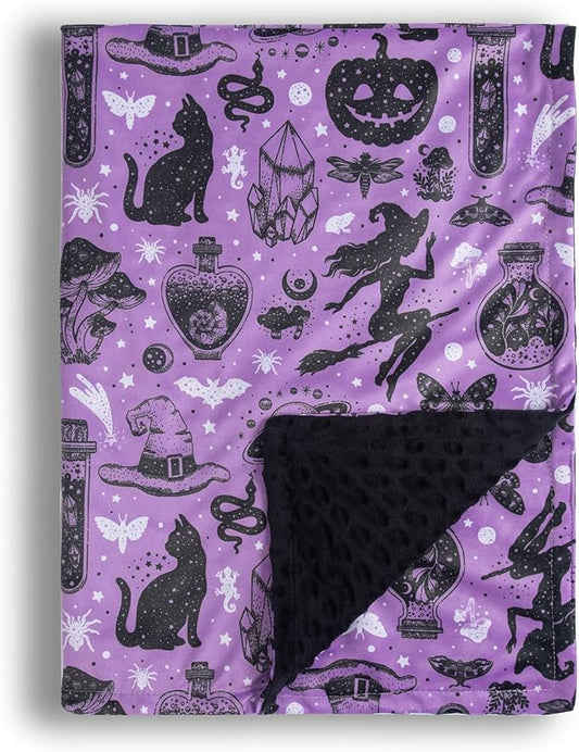Baby Blanket for Boys Girls Soft Minky with Double Layer Dotted Backing, Halloween Printed 30 x 40 Inch Receiving Blanket (Halloween Witch)