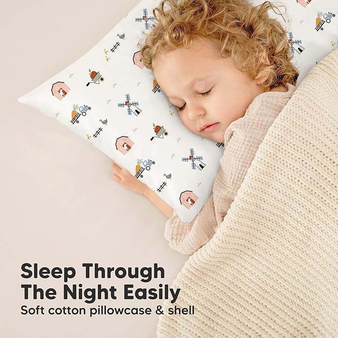 Toddler Pillow with Pillowcase - 13x18 My Little Dreamy Kids Travel Bed Pillows for Sleeping, Organic Cotton Small Pillowcase, Soft & Breathable, Machine Washable, Toddlers 2-5 Years Old (Grasslands)
