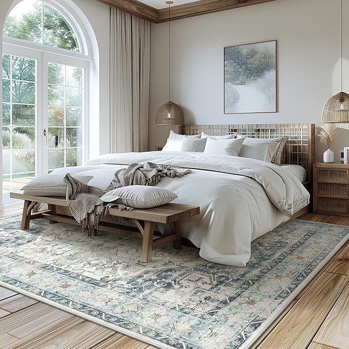 zesthome 5x7 Washable Rug-Stain Resistant Area Rugs for Living Room, Ultra-Thin Vintage Rugs, Non-Slip Backing Rug, Low Pile Large Area Rug, Boho Home Decor